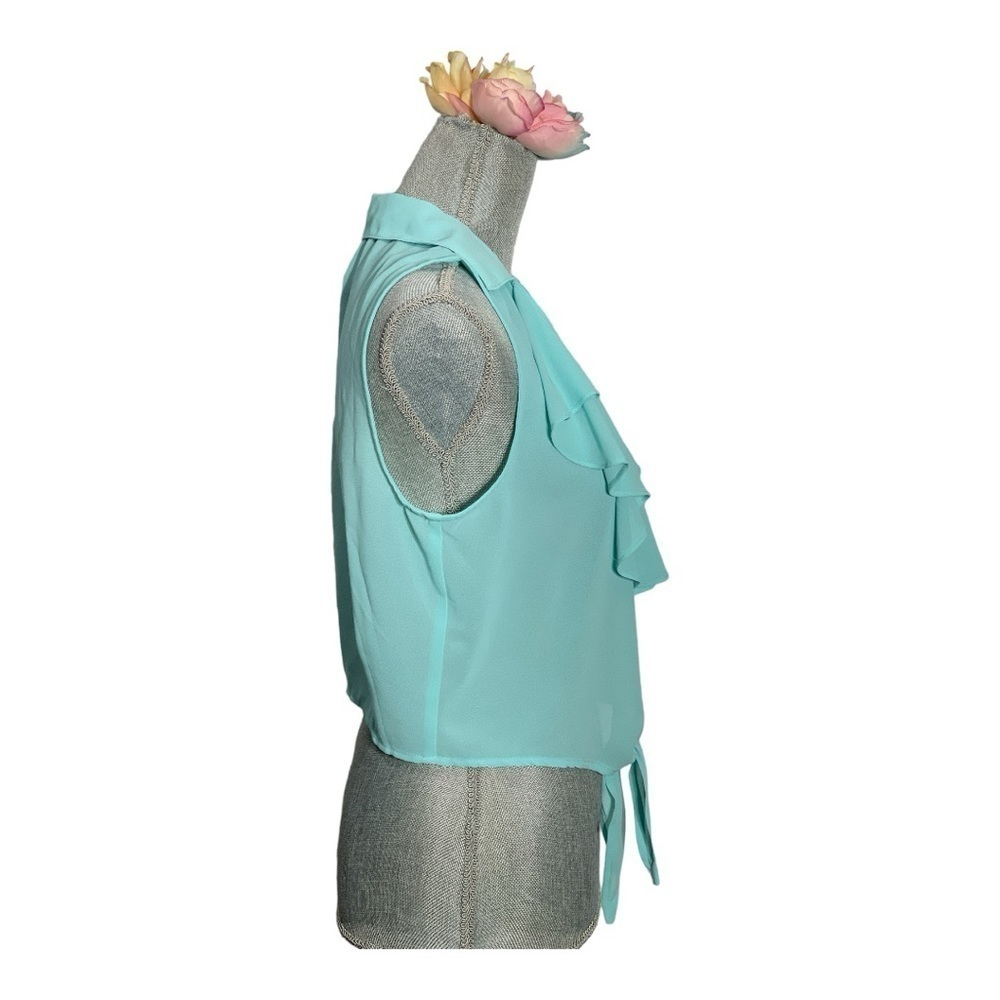 Iris Los Angeles Aqua blue Top Sheer Sleeveless Lace Knot Tie Large - Picture 4 of 11